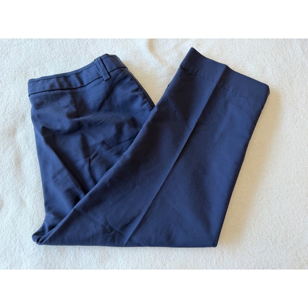 Coldwater Creek Petite Pants 16P Navy Ankle Cotton Stretch Straight Office EUC